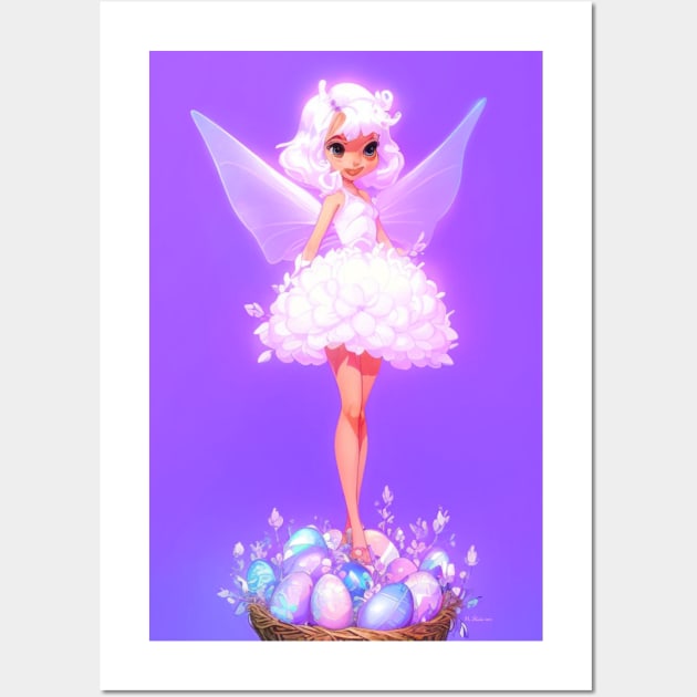 Cute fairy standing on easter egg Wall Art by Stades